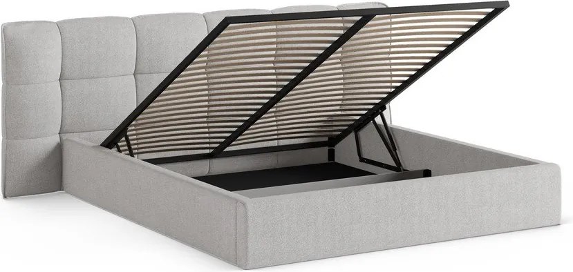 Szare tapicerowane łóżko dwuosobowe ze schowkiem ze stelażem 180x200 cm Eric – Micadoni