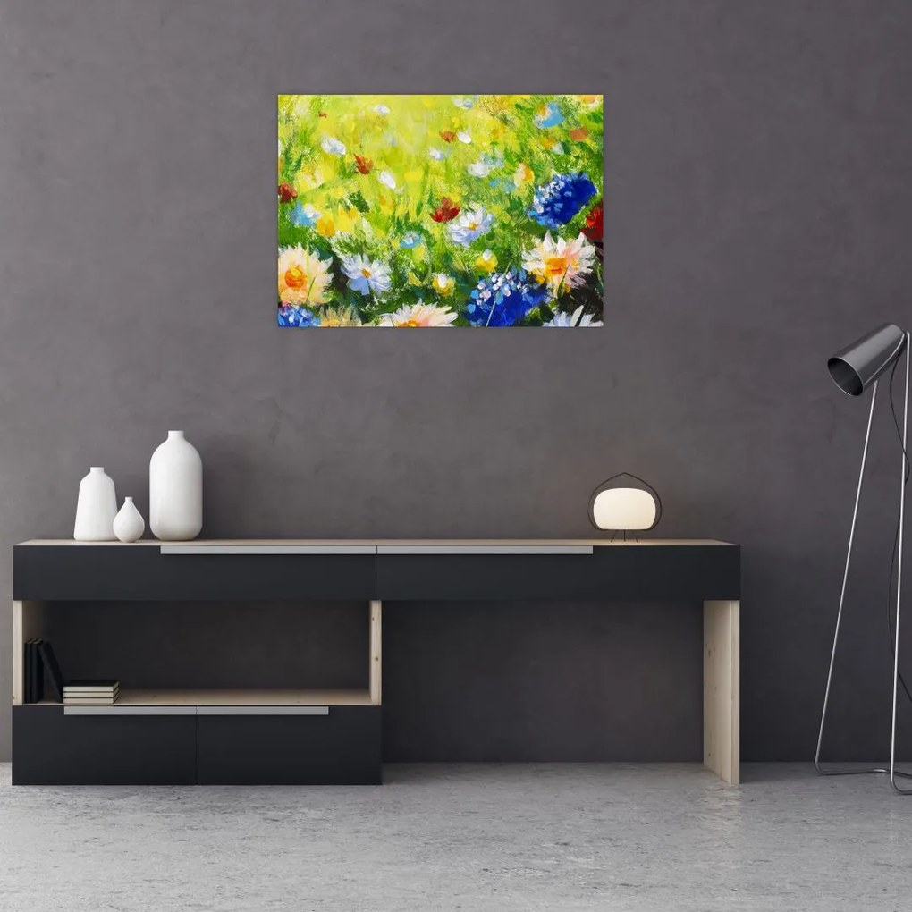 Obraz kwitnącej łąki, obraz olejny (70x50 cm)