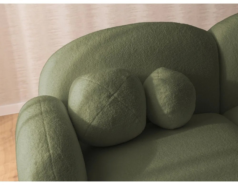 Zielony narożnik z materiału bouclé (lewostronny/z szezlongiem) Orbit – Ropez