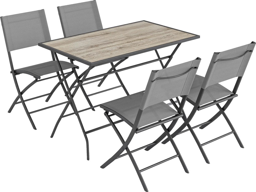 Outsunny Zestaw Mebli Ogrodowych Składany 5-częściowy Stół z 4 Oddychającymi Krzesłami w Stylu Drewna, Kompaktowy | Aosom PL