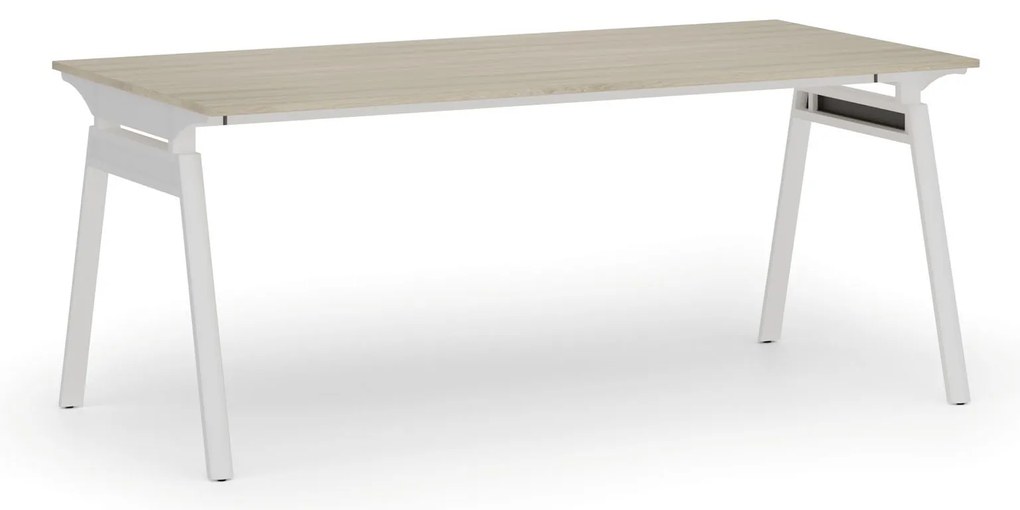 Biurko PRIMO SIGMA, 180x90 cm, biała podstawa, dąb naturalny