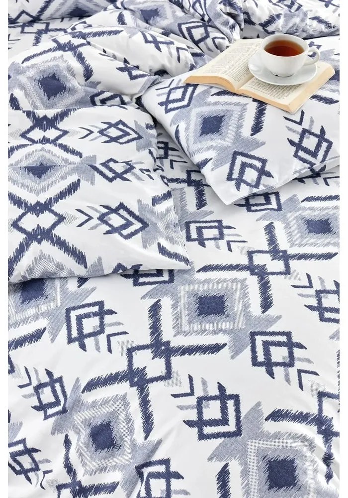 Biało-niebieska pościel dwuosobowa z prześcieradłem/4-częściowa 200x220 cm Geometric – Mila Home