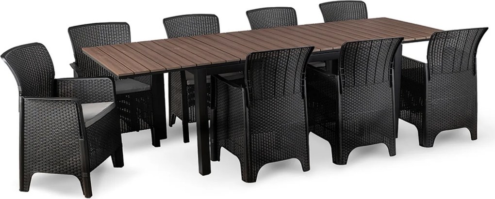 Zestaw mebli ogrodowych dla 8 osób Castello 76 z rozkładanym stołem 160-260 cm, orzech/czarny