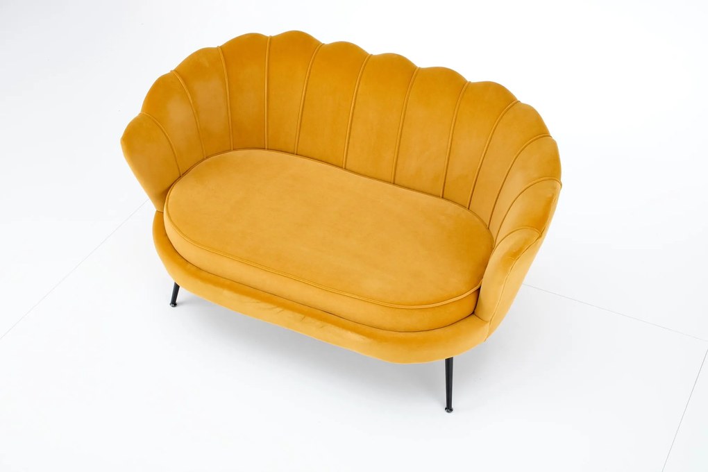 ALMA 2 XL sofa musztardowy, czarny, tapicerowana, Velvet, 2-osobowa