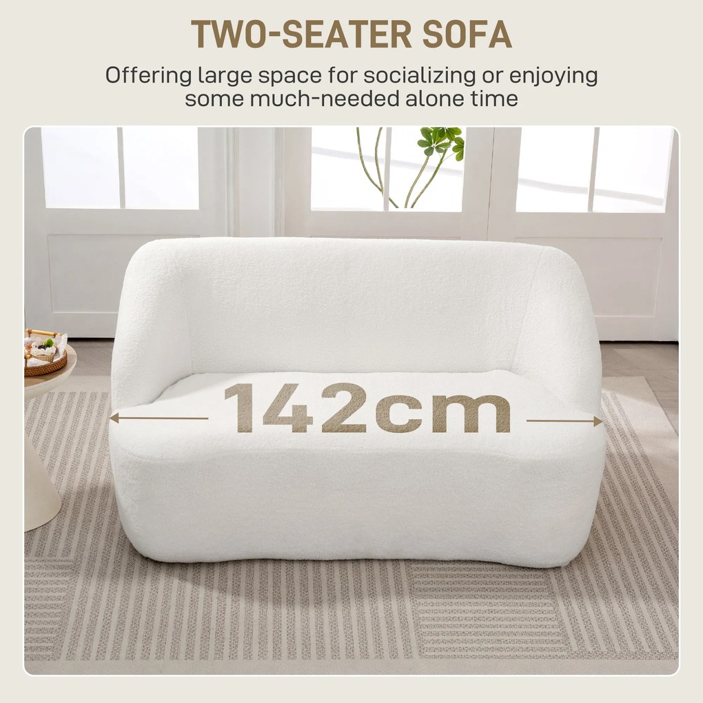 HOMCOM Sofa 2-osobowa, zaokrąglony design, kanapa z pokryciem fleece, do salonu, sypialni, biura, Kremowy