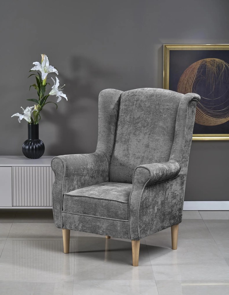 Fotel wypoczynkowy klasyczny uszak HERMES popielaty tkanina MARKOS 14-#22