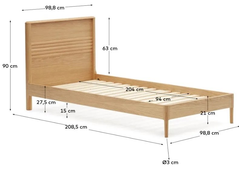 Łóżko z litego drewna dębowego ze stelażem 90x200 cm Lenon – Kave Home