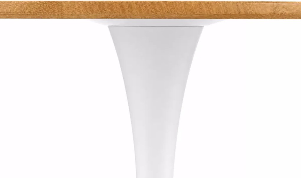 Stół Stabello 80 cm – okrągły z naturalnym blatem wykonanym z MDF okleinowanym i białą stabilną nogą