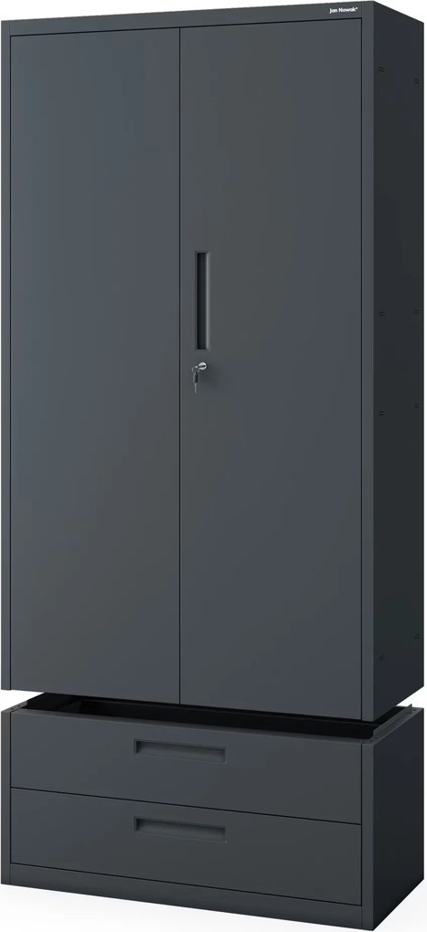 Szafa modułowa metalowa wielofunkcyjna z dwiema szufladami antracytowa MEGAN 1950 x 900 x 400 mm