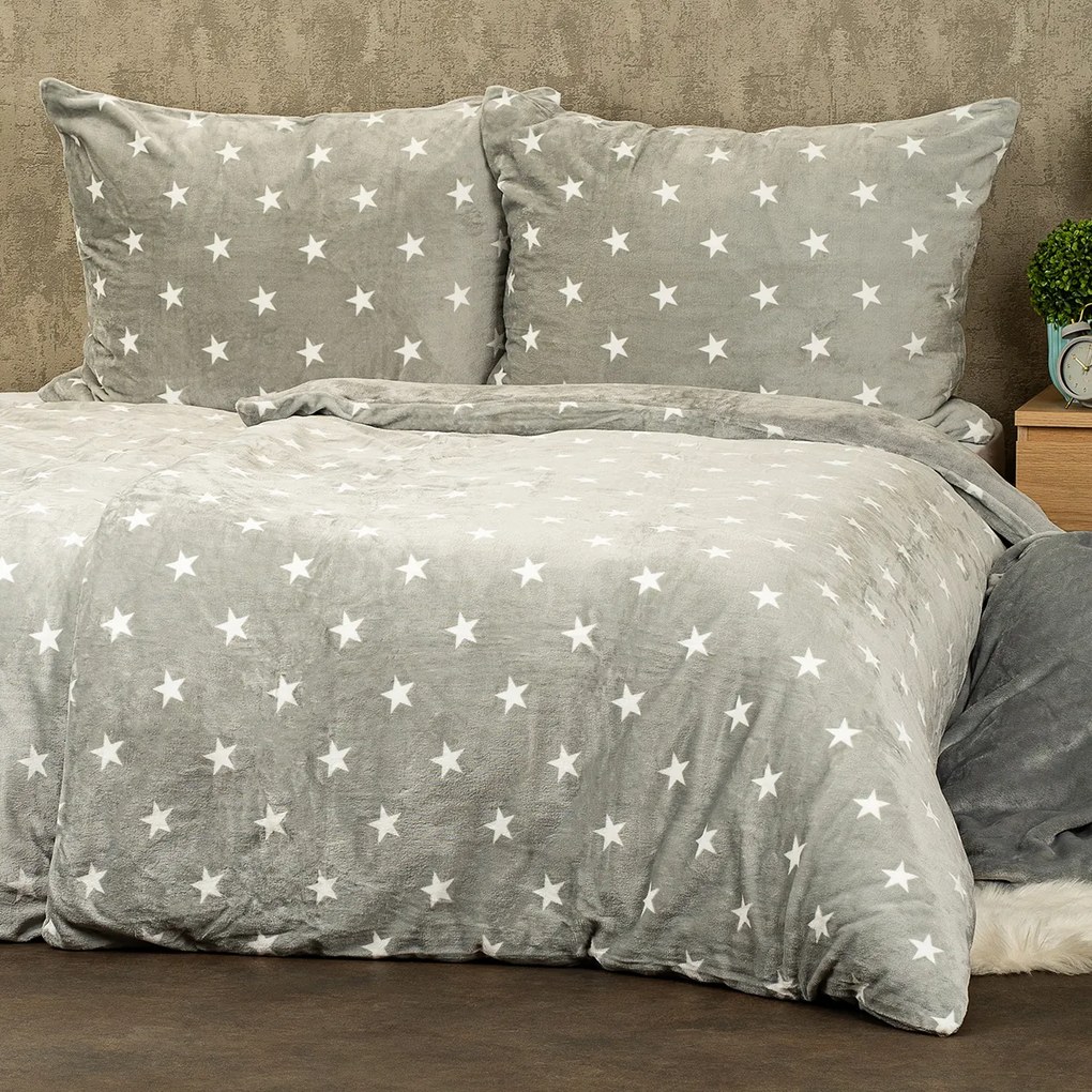 4Home Pościel mikroflanela Stars grey, 140 x 200 cm, 70 x 90 cm