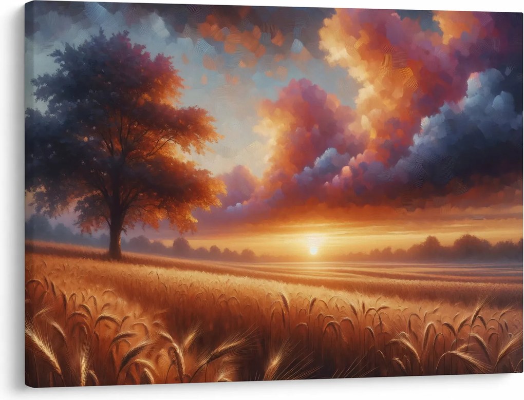 Obraz – Zachód słońca na polu (70x50 cm)