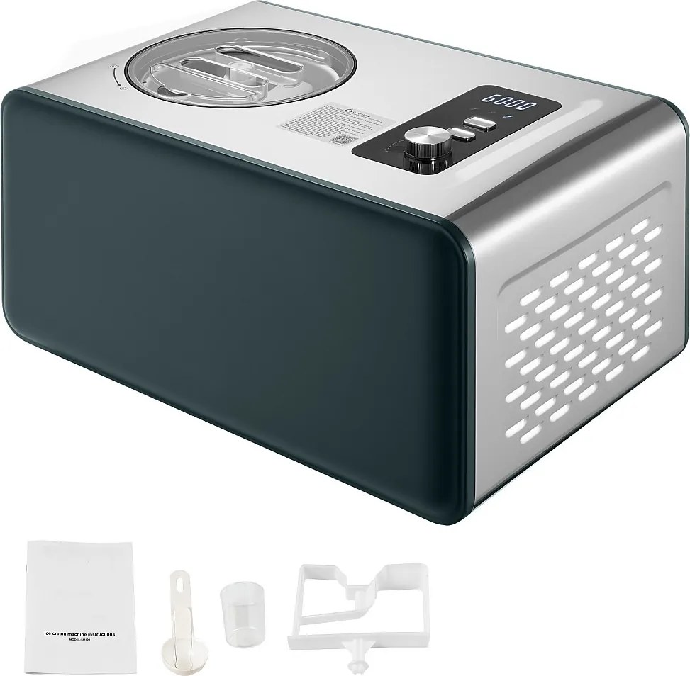 Lodziarka SucceBuy Automatyczna 1,5 L, Turbina do Lodów Sorbetów z Wbudowaną Sprężarką, Elektryczna Maszyna do Lodów bez Wstępnego Mrożenia