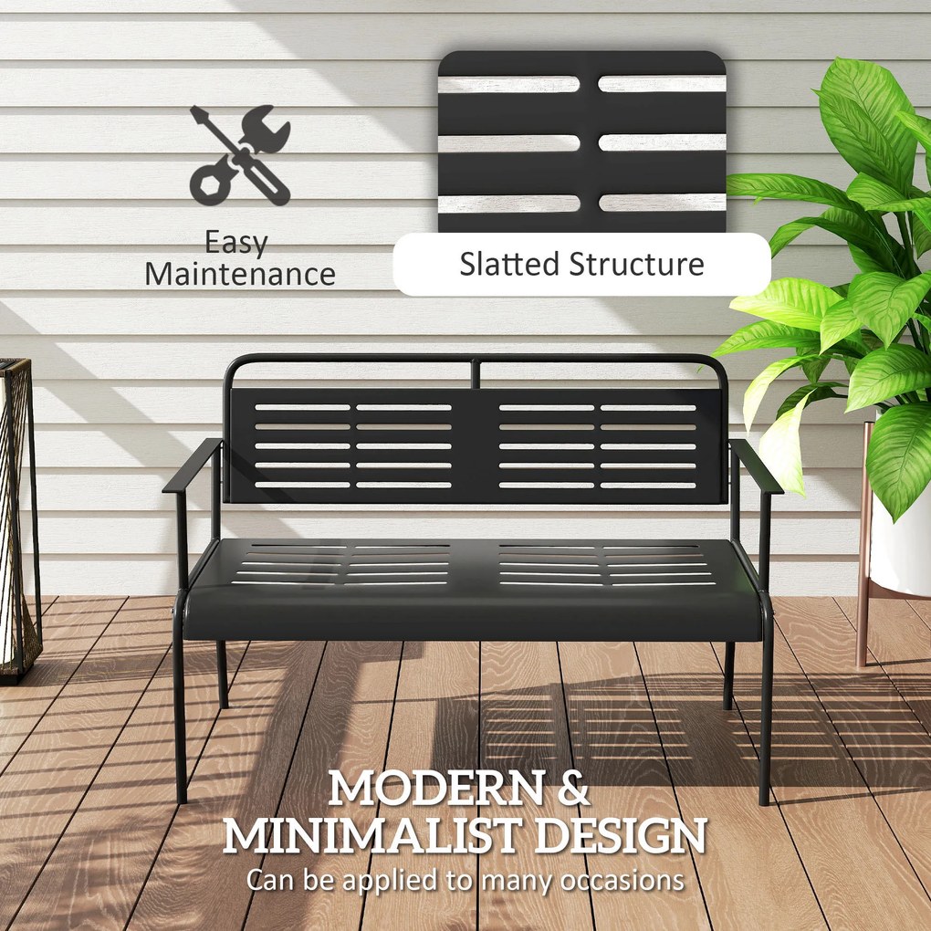 Outsunny Ławka Ogrodowa 2-osobowa, Odporna na Wodę z Oparciem i Podłokietnikami 121 x 64 x 84cm, Czarna