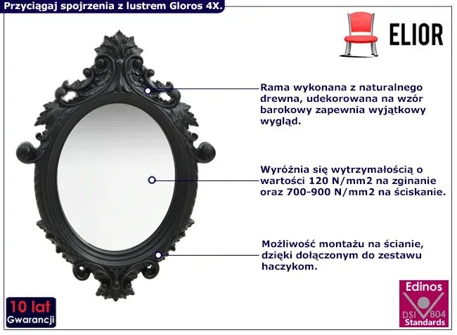 Czarne lustro ze zdobiona ramą w stylu boho N5-P93