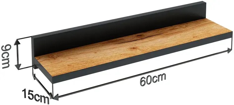 Zestaw Półek Czarny Wiszących + Dąb Craft 2 Szt C7-W57
