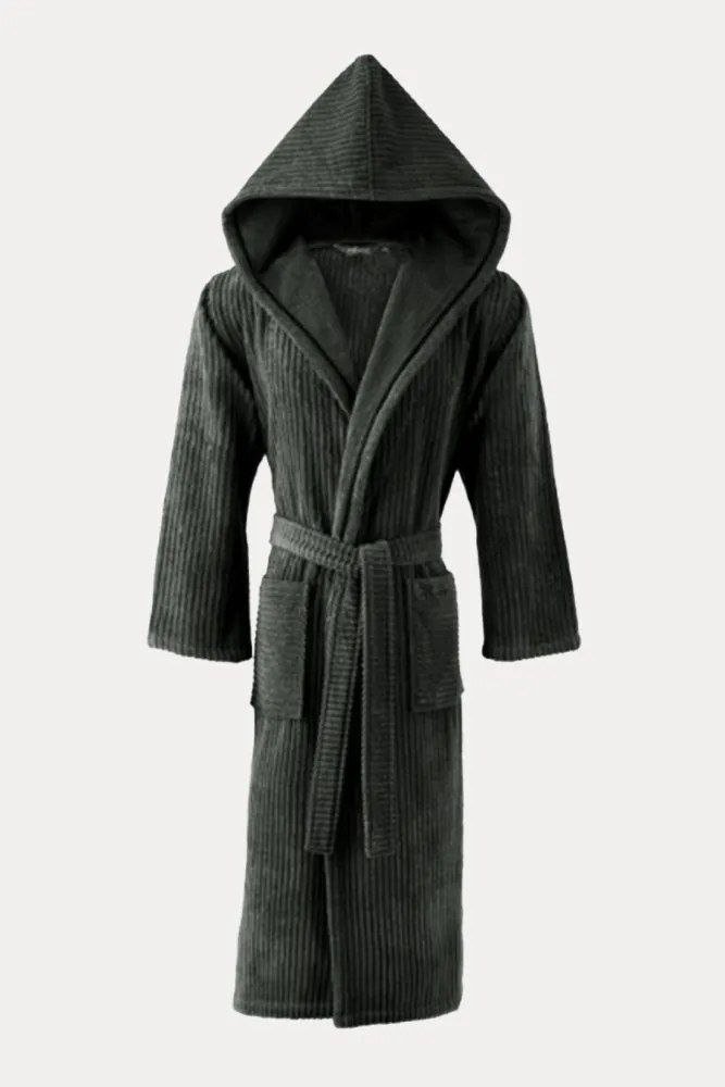Unisex szlafrok STRIPE z kapturem L Antracyt