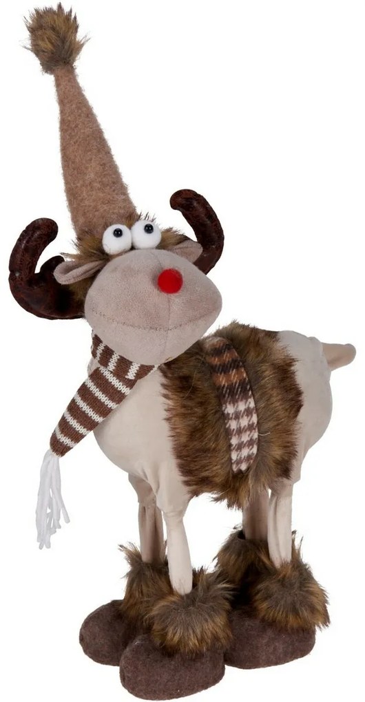 Dekoracja świąteczna Renifer z brązowo-białym szalikiem, 23 x 15 x 37 cm
