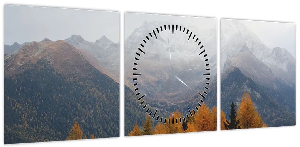 Obraz - Widok na grzbiety górskie (z zegarem) (90x30 cm)