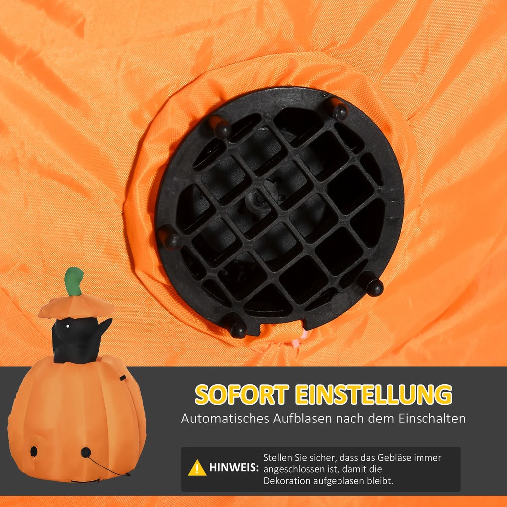 Outsunny Duch Dyni z Ruchomym Kotem Dekoracja Halloweenowa Nadmuchiwana z Oświetleniem LED 76 x 64 x 115cm