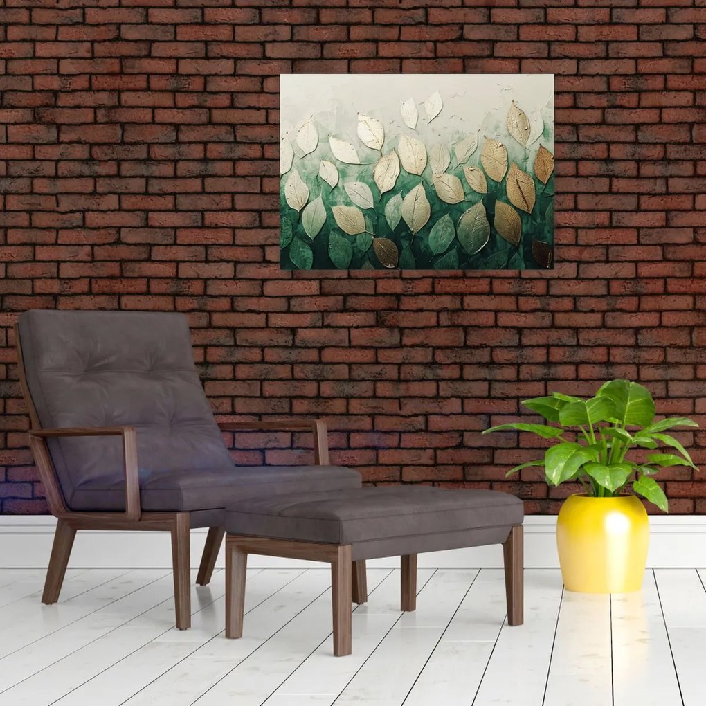 Obraz na szkle - Złoto-zielone liście (70x50 cm)