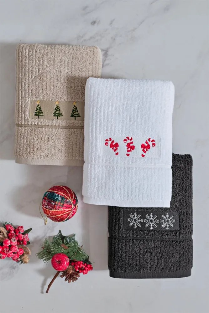 Zestaw prezentowy świątecznych ręczników MERRY, 3 szt. Zestaw (3 szt., 50x100 cm)
