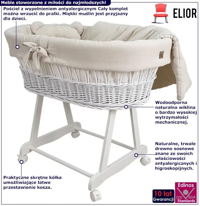 Zestaw kosz na drewnianym stelażu beż F3-E83