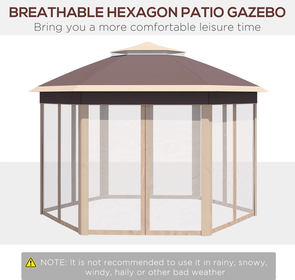 Outsunny Altana ogrodowa namiot 4x4 m z 6 ściankami bocznymi i dwuspadowym dachem beż khaki | Aosom PL