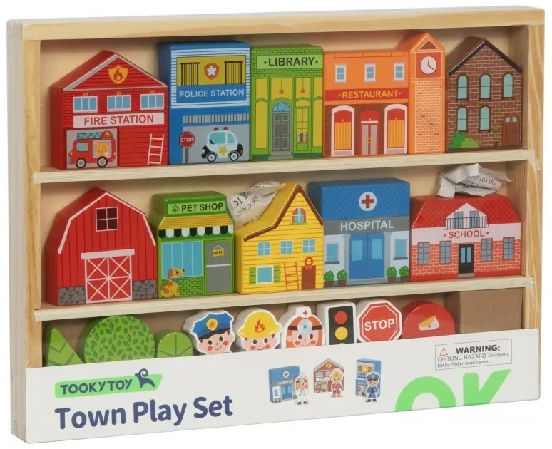 Tooky toy drewniany zestaw budynków i figurek miasto