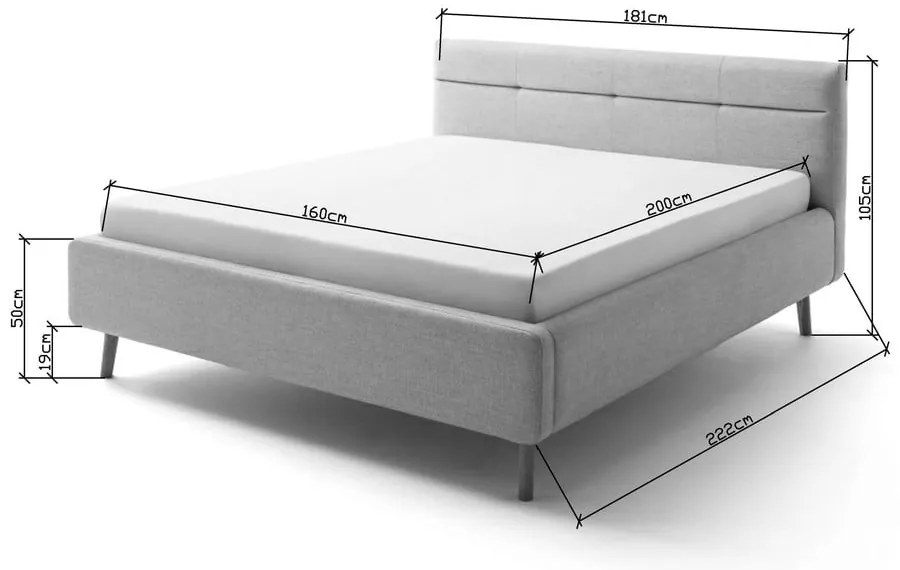 Jasnoniebieske tapicerowane łóżko dwuosobowe ze schowkiem i stelażem 160x200 cm Lotte – Meise Möbel