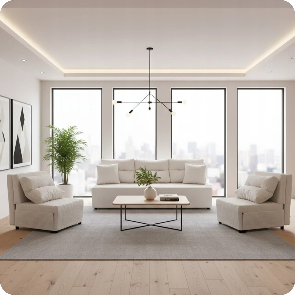 Zestaw KIMO funkcja spania sofa fotele Family Meble beżowy Twisster sztruks