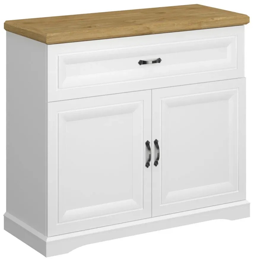 Komoda z szufladą i dwudrzwiową szafką biały + dąb harbor G0-K06