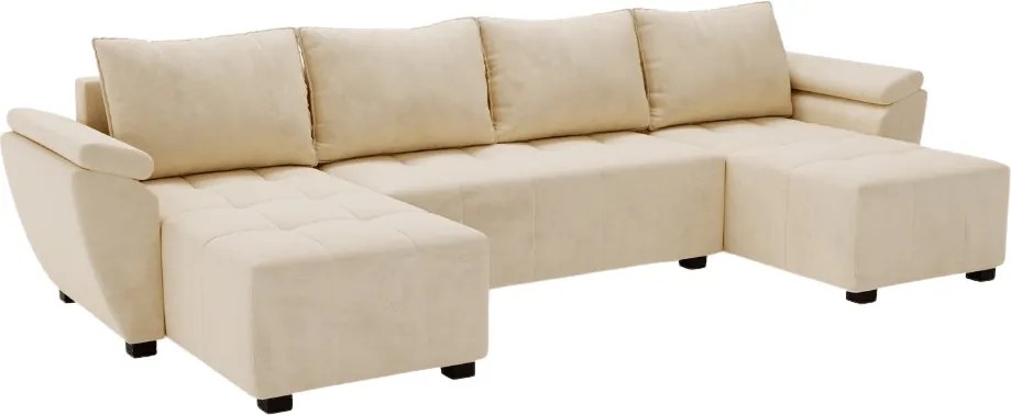 Rozkładana sofa narożna w kształcie U LIVARO 305x140 cm, kremowa