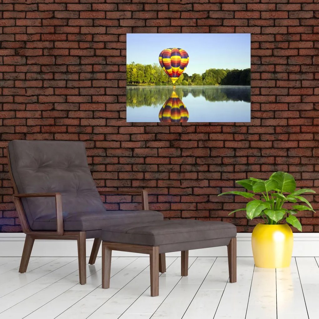 Obraz balonu na ogrzane powietrze nad jeziorem (70x50 cm)