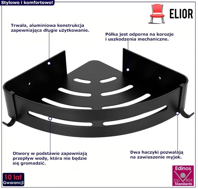 Czarna narożna półka do kabiny prysznicowej W0-G56