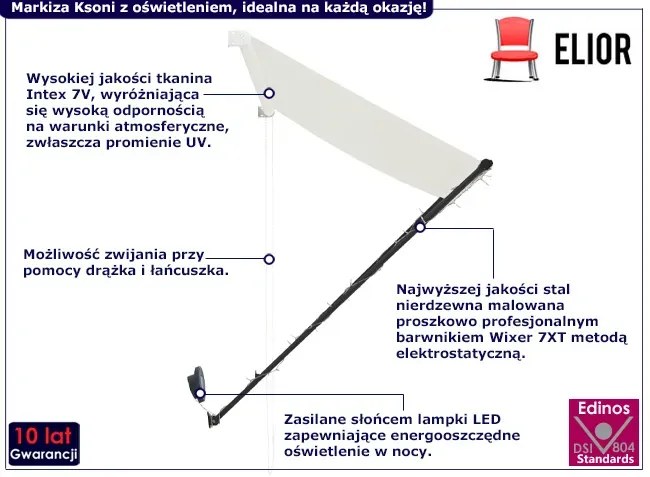 Kremowa markiza tarasowa z oświetleniem LED - Ksoni