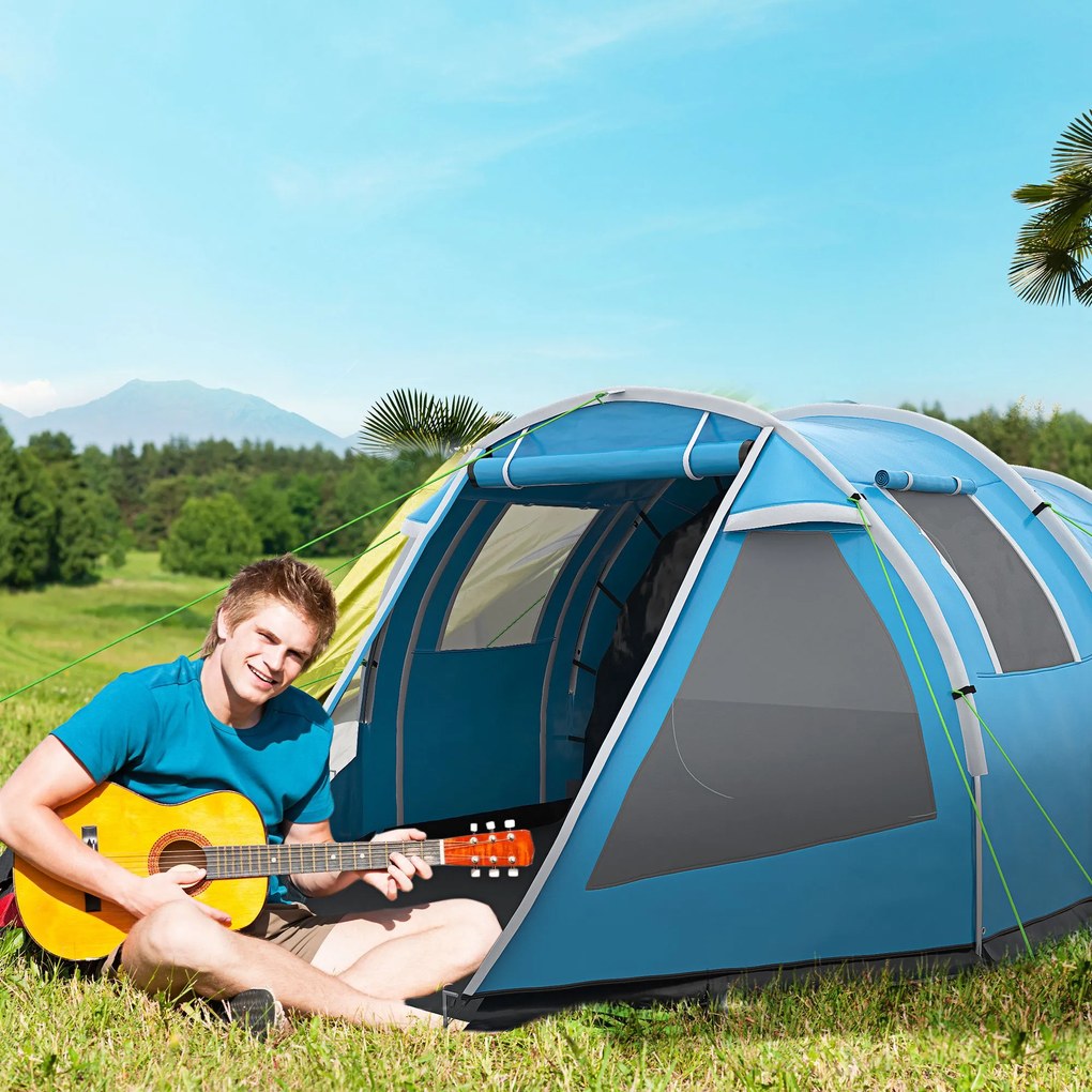 Outsunny Namiot kempingowy Namiot trekkingowy Zelt, odporny na warunki atmosferyczne, 2 pokoje, 475 x 264 cm Szerokość x 172, Niebieski