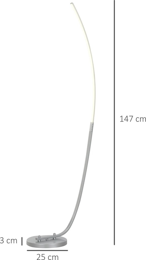 HOMCOM Lampa stojąca LED do przedpokoju z regulowaną jasnością, Nowoczesna lampa na podłogę z przełącznikiem nożnym do sypialni, salonu, Srebrna