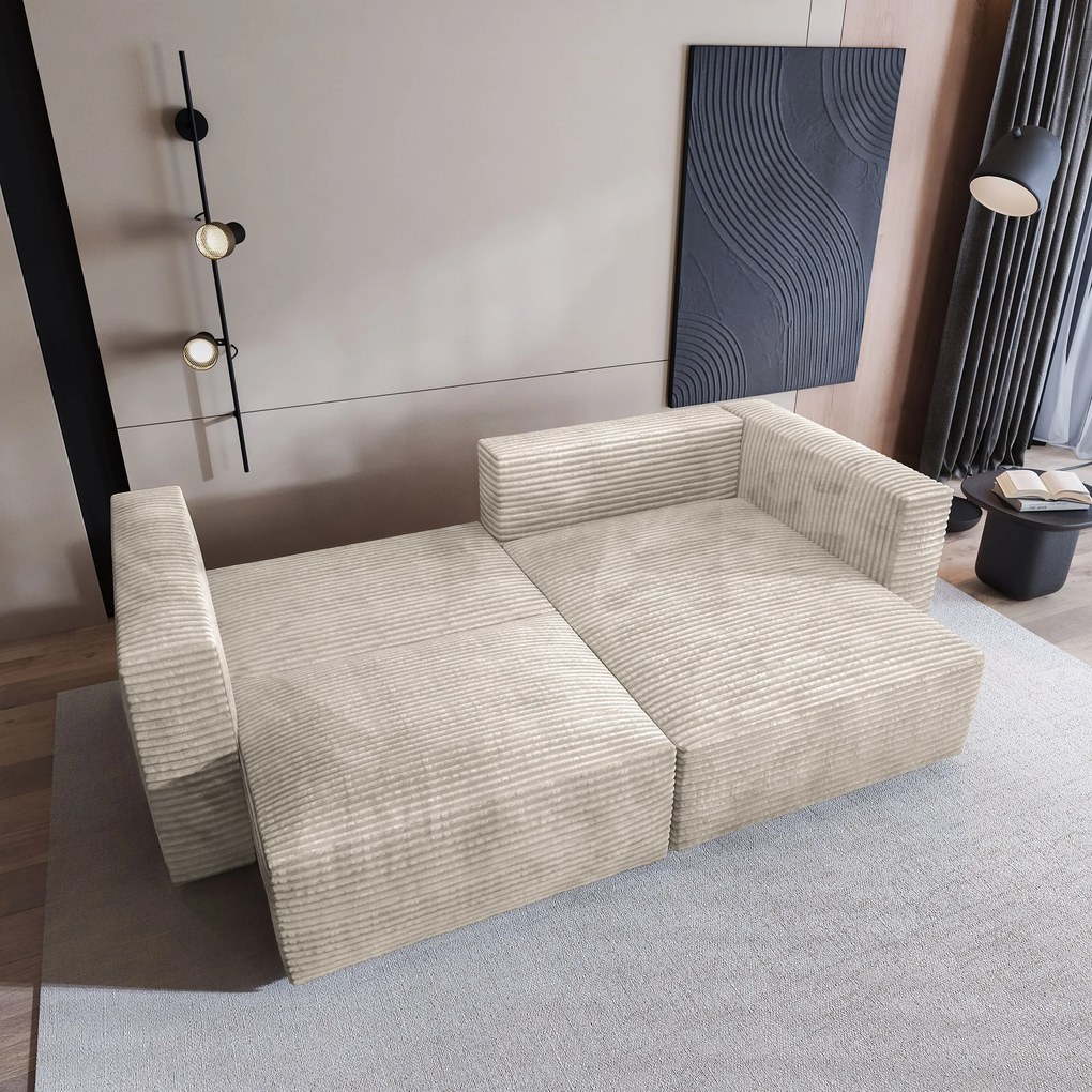Masseno Narożnik NERIO z funkcją spania i pojemnikiem na pościel Narozniki L, Rozkładana sofa - Kremowy, TILIA 03