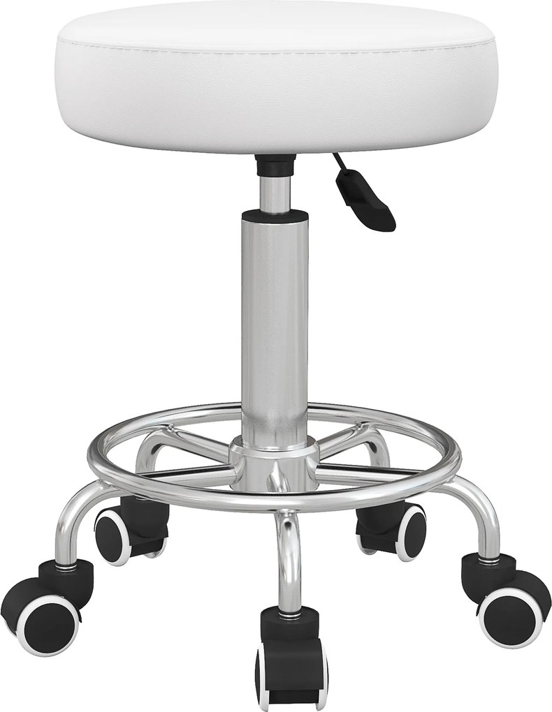Vinsetto Taboret salonowy, regulowany wysokościowo, ekoskóra, do 110 kg, Ø42x50-64H cm, biały | Aosom PL