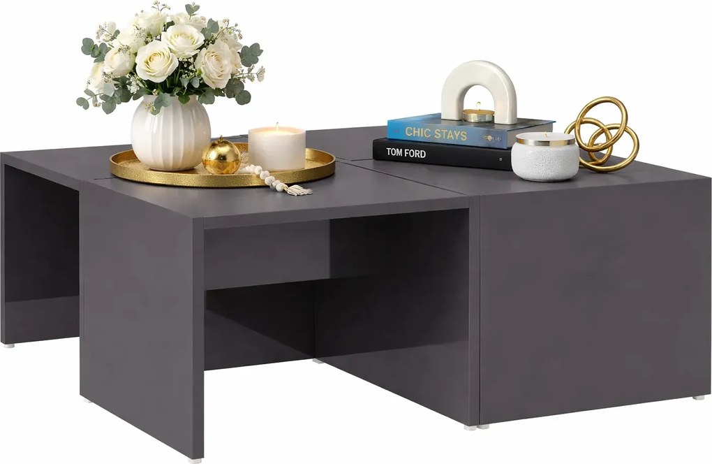 Komplet 4 kwadratowych stolików szary połysk A2-F87