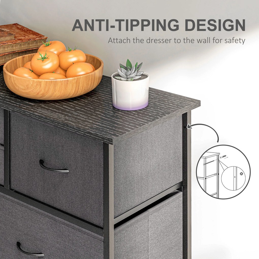 HOMCOM Komoda z Szufladami z Tkaniny, 10 Przegródek, Metalowa Rama, 100x30x100cm, Czarny