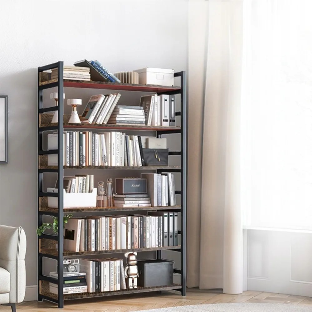 Biblioteczka w stylu industrialnym rustykalnym z połączeniem metalu i drewna – 174x80x30 cm, 6 półek.