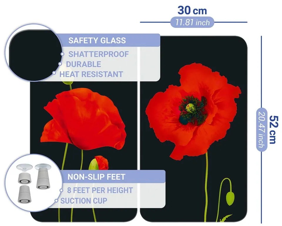 Szklane płyty ochronne na kuchenkę zestaw 2 szt. 52x30 cm Poppy – Maximex