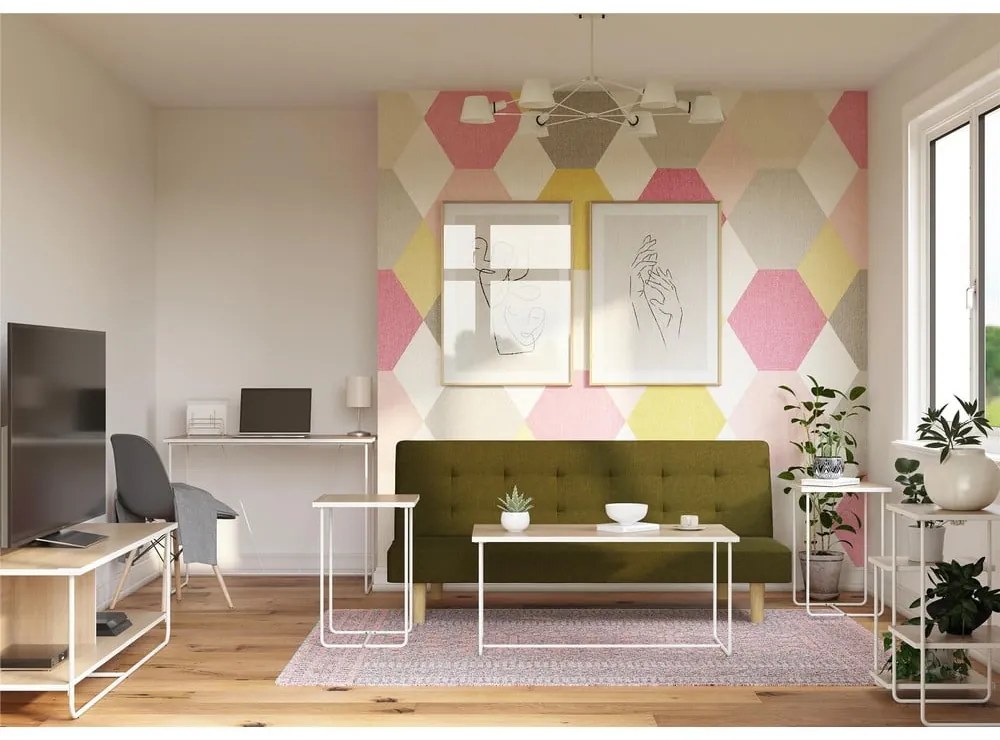 Białe/w naturalnym kolorze konsole zestaw 3 szt. z blatem w dekorze jesionu 50x100 cm Dante – Støraa