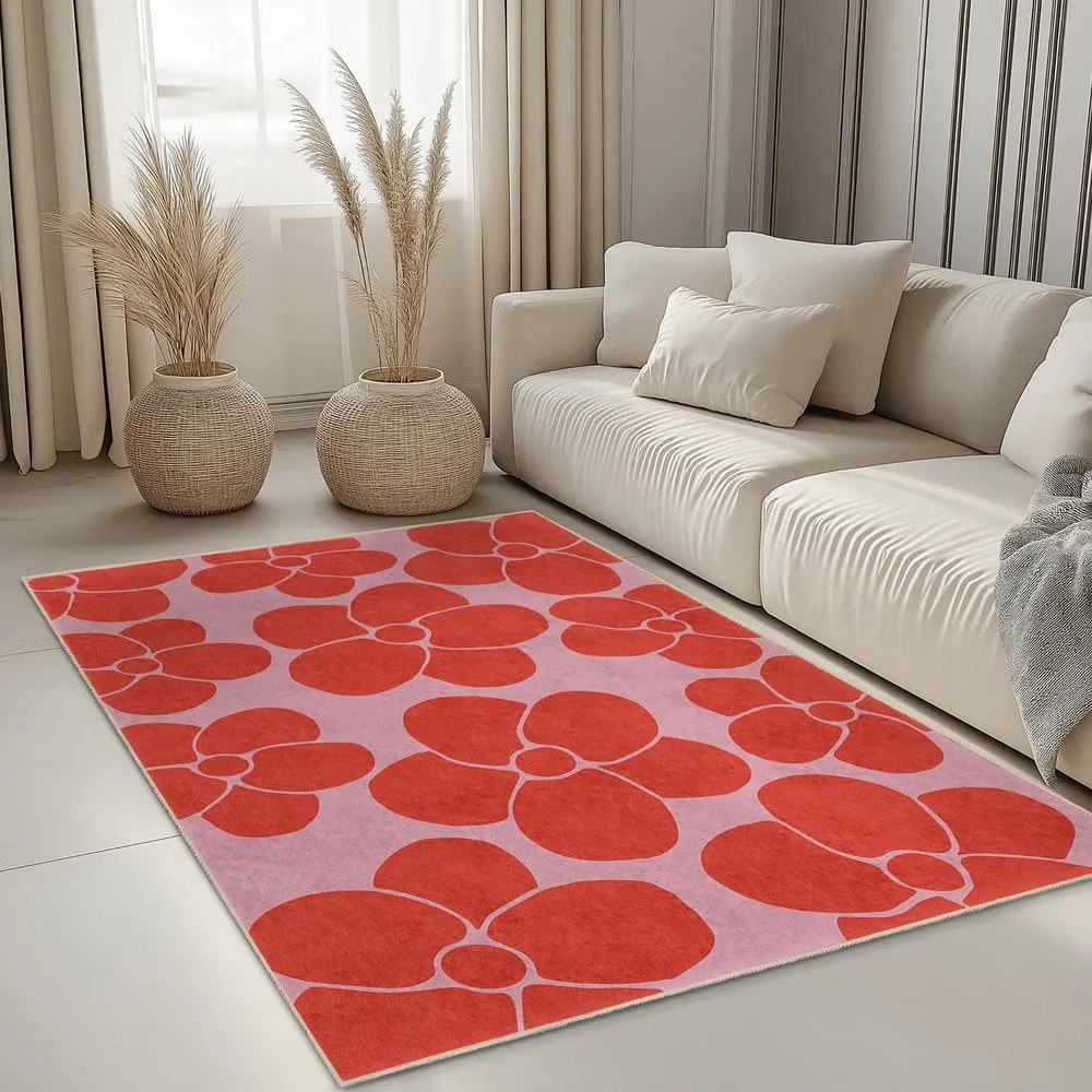Czerwono-różowy dywan odpowiedni do prania 60x100 cm Poppy Fields – Mila Home