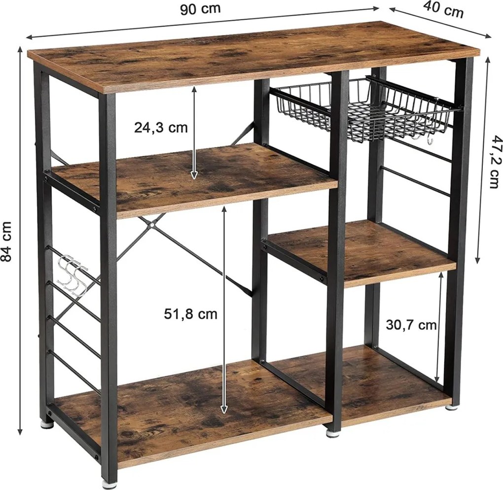 Regał kuchenny z wysuwnym koszem TAYLOR 84x90 cm, rustykalny brązowy