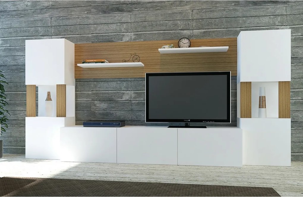 Ściana telewizyjna Lore White and Teak