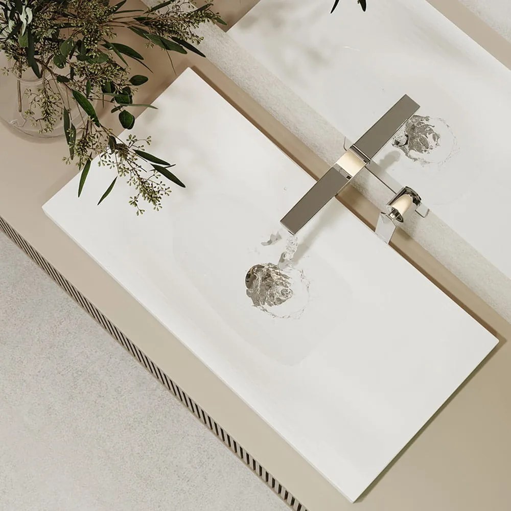 Umywalka wpuszczana w blat biała błyszcząca z konglomeratu bez otworu na baterię OTSE | Różne rozmiary : Rozmiar - 120 x 43 cm