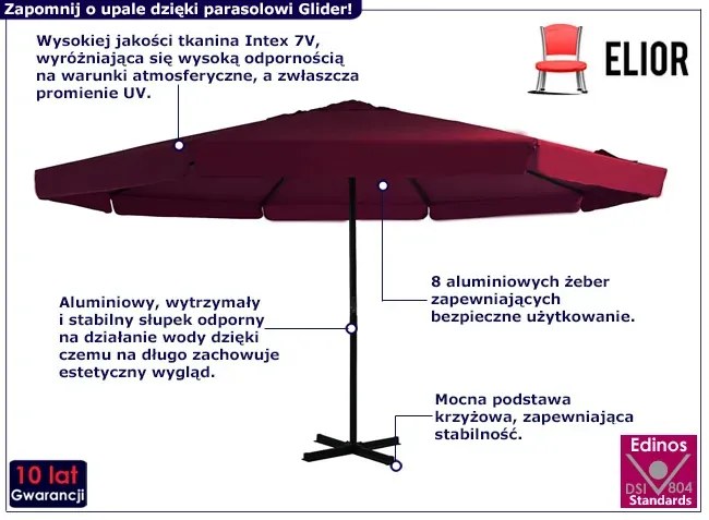 Bordowy parasol ogrodowy z podstawą Vanta