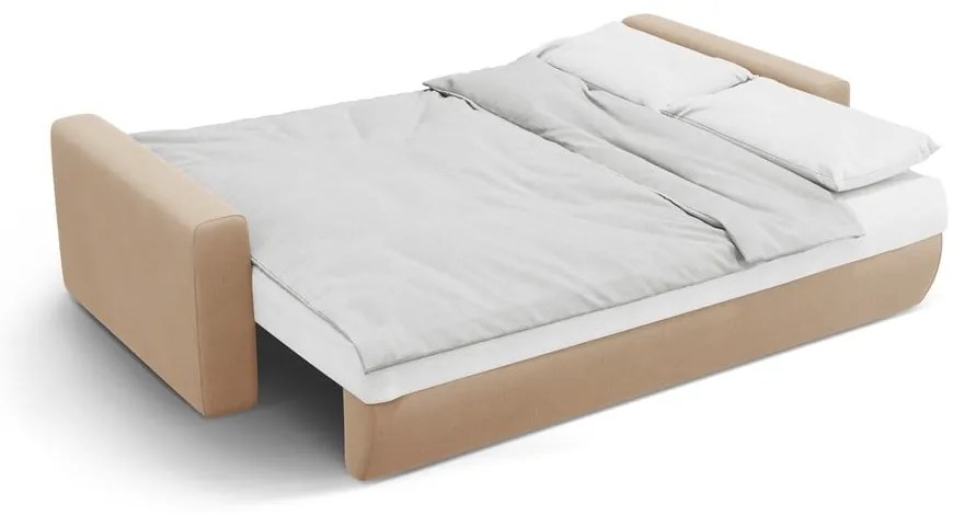 Jasnobrązowa aksamitna rozkładana sofa ze schowkiem 238 cm Belfast – Cosmopolitan Design